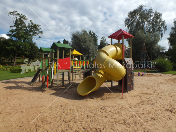 BRL41 Clasic Echipament loc de joaca exterior parc din lemn cu Scara 5 Cataratoare Pod de Franghie si 2 Tobogane [7]