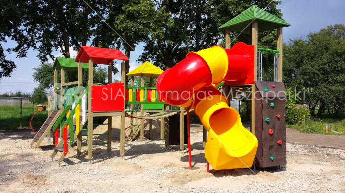 BRL41 Clasic Echipament loc de joaca exterior parc din lemn cu Scara 5 Cataratoare Pod de Franghie si 2 Tobogane [8]