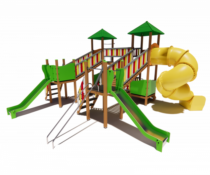 BRL43 Clasic Echipament loc de joaca exterior parc din lemn cu 2 Scari Pod si 3 Tobogane [2]