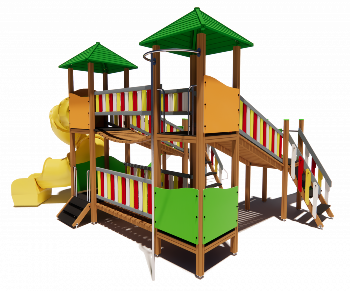 BRL43 Clasic Echipament loc de joaca exterior parc din lemn cu 2 Scari Pod si 3 Tobogane [4]