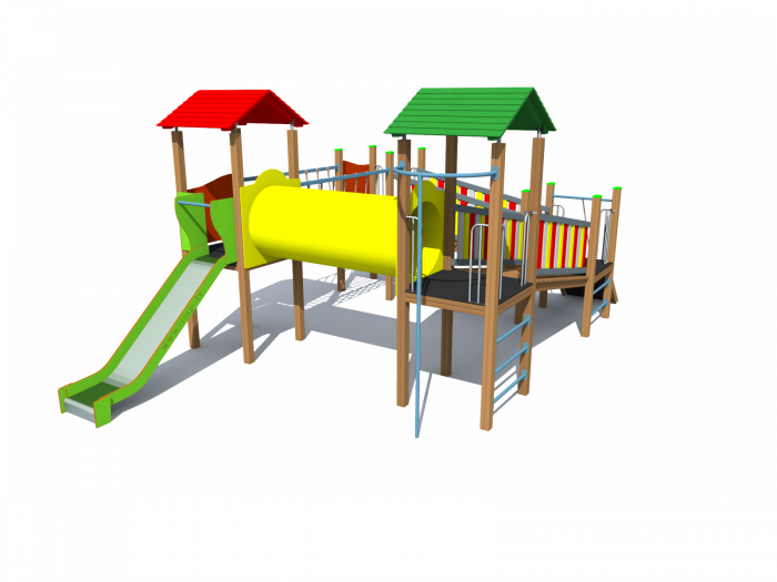 BRL48 Clasic Echipament loc de joaca exterior parc din lemn cu 4 Cataratoare Pod de Franghie Tub si Tobogan [3]