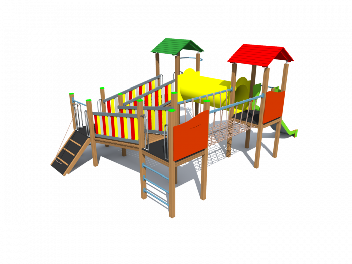 BRL48 Clasic Echipament loc de joaca exterior parc din lemn cu 4 Cataratoare Pod de Franghie Tub si Tobogan [2]