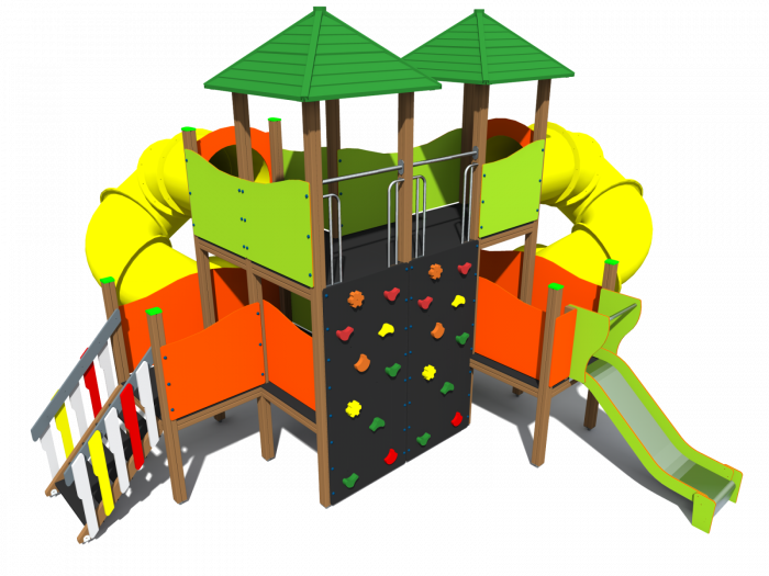BRL501 Clasic Echipament loc de joaca exterior parc din lemn cu 2 Scari Cataratoare si 3 Tobogane [2]