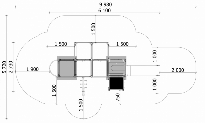 BRL61 Clasic Echipament loc de joaca exterior parc din lemn cu Scara Cataratoare Bacute si Tobogan [3]