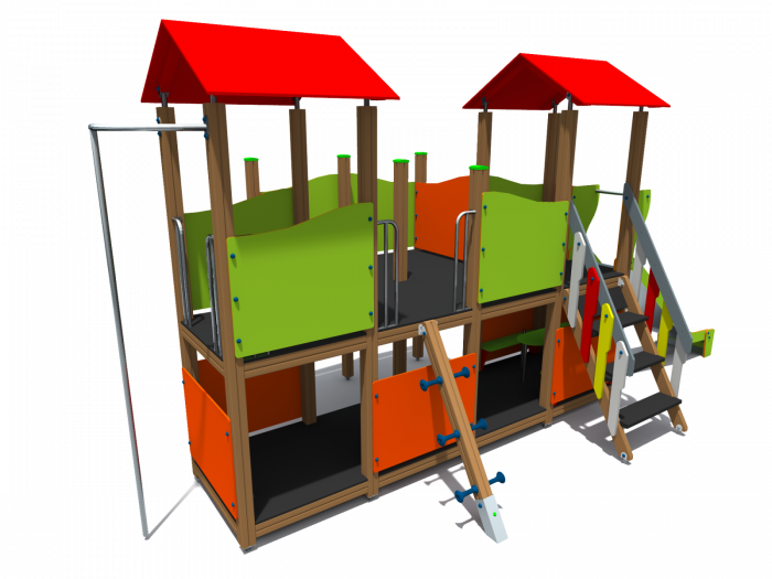 BRL61 Clasic Echipament loc de joaca exterior parc din lemn cu Scara Cataratoare Bacute si Tobogan [2]