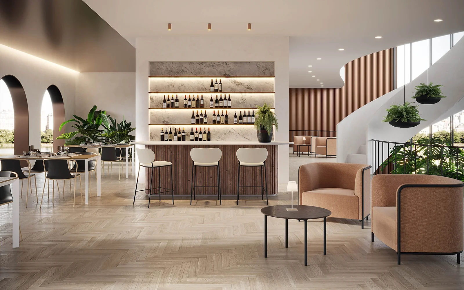 Scaun de bar tapitat cu cadrul metalic pentru restaurant - NUTA LIGHT STOOL 77 [5]