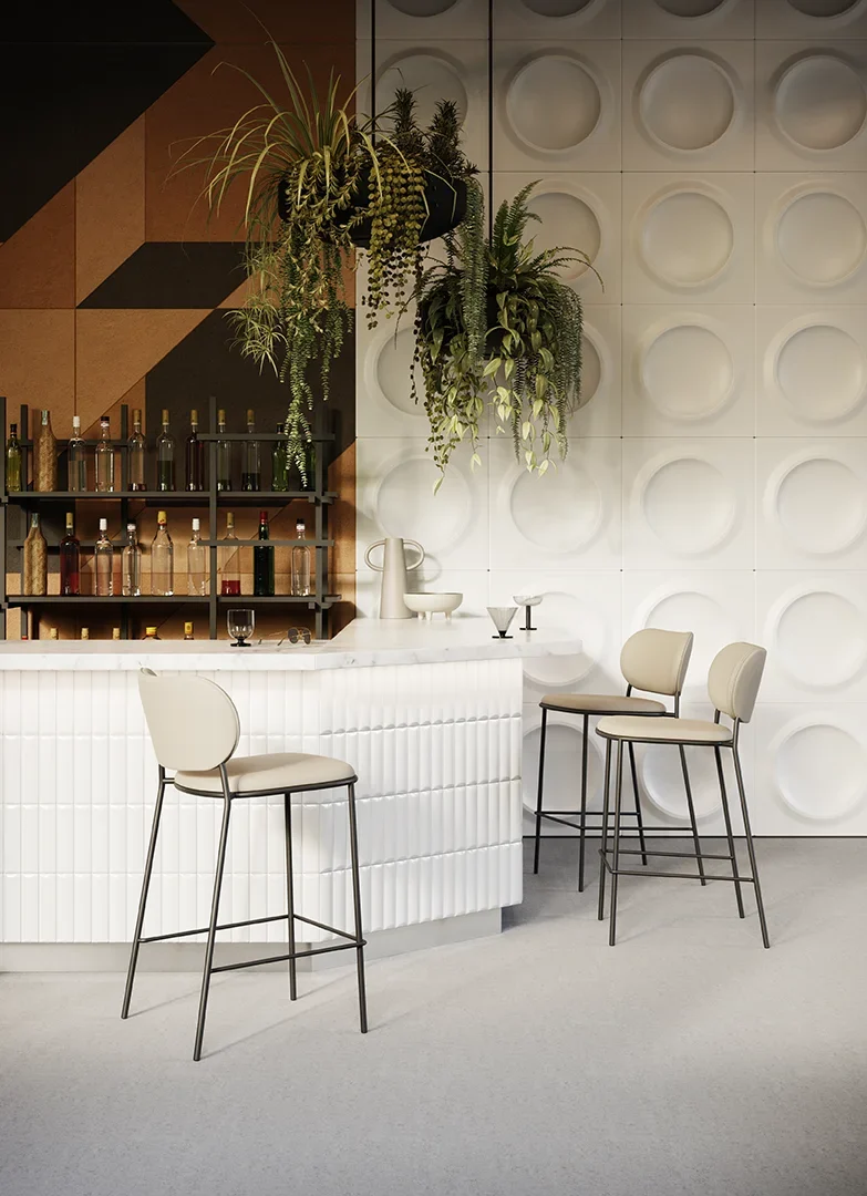 Scaun de bar tapitat cu cadrul metalic pentru restaurant - NUTA LIGHT STOOL 77 [2]