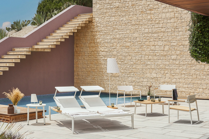 Sezlong dublu pentru piscina, cadru metalic si parasolare SHINE [11]