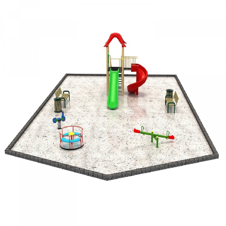 MOBILIER URBAN & LOCURI DE JOACA - 01OJ Oferta speciala 1 Echipament loc de joaca 1 Carusel 1 Figurina 1 Balansoar 2 Banci 2 Cosuri de gunoi