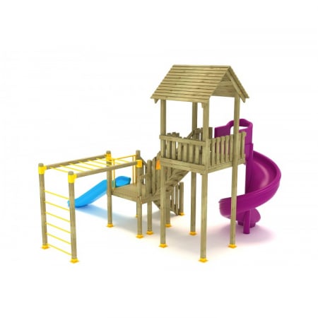 02A Clasic Echipament loc de joaca exterior parc din lemn cu Scara 2 Tobogane si Cataratoare [1]