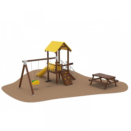 Echipamente joacă LEMN - 06 Oferta speciala Echipament loc de joaca lemn Scara Tobogan Balansoar Cataratoare si Masa Picnic