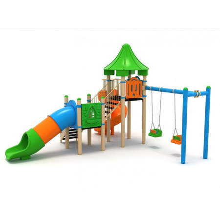 MOBILIER URBAN & LOCURI DE JOACA - 09M Clasic Echipament loc de joaca exterior parc din metal cu Scara 2 Tobogane 2 Leagane