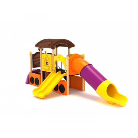 Echipamente joacă METAL - 102M Tren Echipament loc de joaca exterior parc din metal cu Scară 2 Tobogane și Cățărătoare