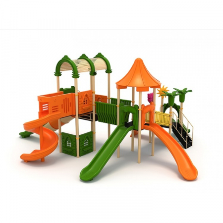 Echipamente joacă METAL - 105M Clasic Ansamblu Echipamente loc de joaca exterior parc din metal cu Scara 5 Tobogane si Cataratoare