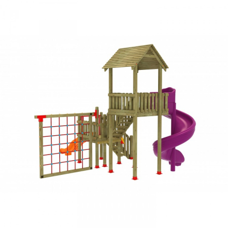 MOBILIER URBAN & LOCURI DE JOACA - 10A Clasic Echipament loc de joaca exterior parc din lemn cu Scara 2 Tobogan si Cataratoare