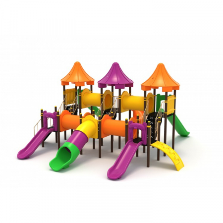 111M Clasic Ansamblu Echipamente loc de joaca exterior parc din metal cu Scara 6 Tobogane 4 Tunele si Cataratoare [1]