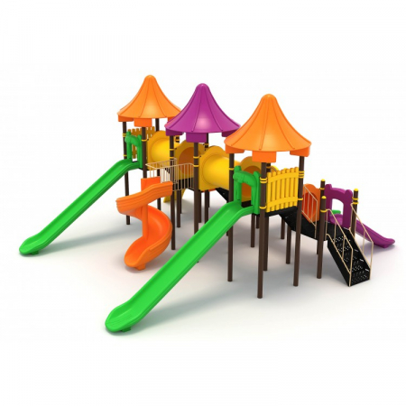 Echipamente joacă METAL - 111M Clasic Ansamblu Echipamente loc de joaca exterior parc din metal cu Scara 6 Tobogane 4 Tunele si Cataratoare