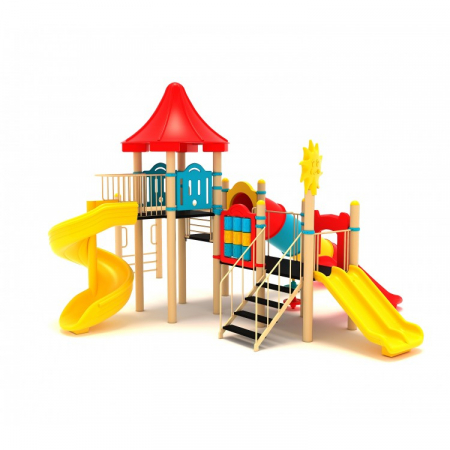 Echipamente joacă METAL - 116M Clasic Echipament loc de joaca exterior parc din metal cu Scară 4 Tobogane 2 Cățărătoare și Activități