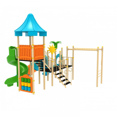 117M Clasic Echipament loc de joaca exterior parc din metal cu Scară 3 Tobogane 2 Cățărătoare și Activitatăți [1]