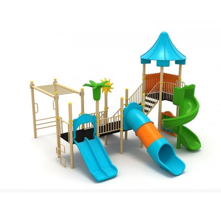 Echipamente joacă METAL - 117M Clasic Echipament loc de joaca exterior parc din metal cu Scară 3 Tobogane 2 Cățărătoare și Activitatăți