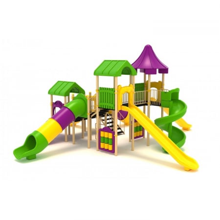 Echipamente joacă METAL - 118M Clasic Ansamblu loc de joaca exterior parc din metal cu Scară 7 Tobogane 2 Cățărătoare și Activități