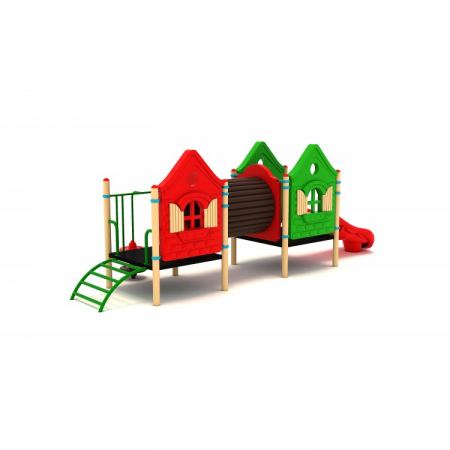 Echipamente joacă METAL - 120M Casă Echipament loc de joaca exterior parc din metal cu 2 Cataratoare Tunel si Tobogan