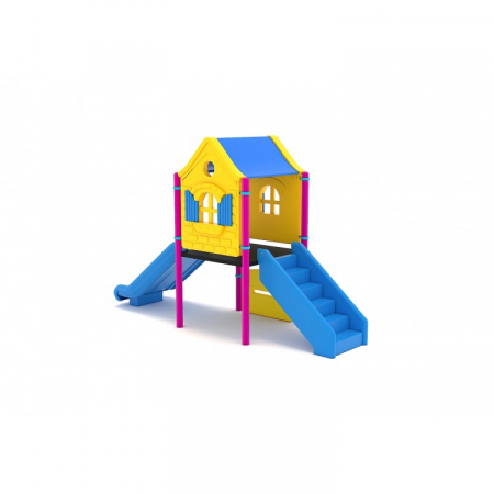 Echipamente joacă METAL - 121M Casă Echipament loc de joaca exterior parc din metal cu Scara Tobogan si Bancuță
