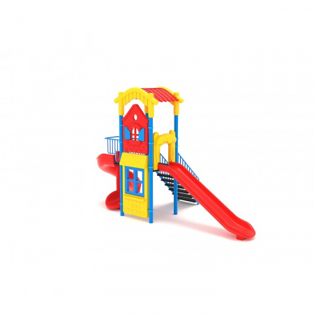 Echipamente joacă METAL - 126M Casă Echipament loc de joaca exterior parc din metal cu Scară si 2 Tobogane