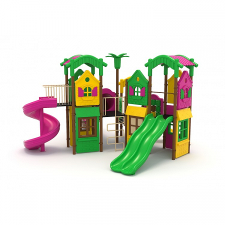 Echipamente joacă METAL - 129M Casă Ansamblu Echipamente loc de joaca exterior parc din metal cu Scară 4 Tobogane Activitati și Cățărătoare