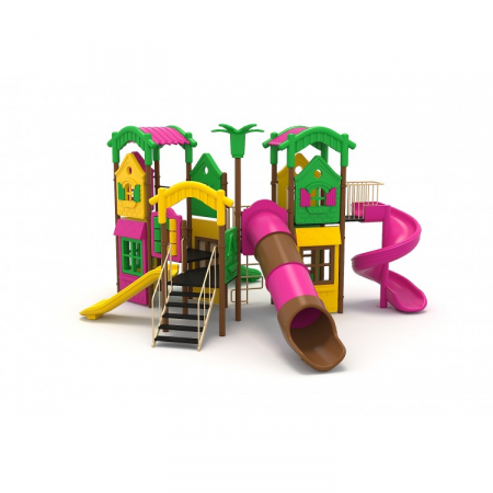 129M Casă Ansamblu Echipamente loc de joaca exterior parc din metal cu Scară 4 Tobogane Activitati și Cățărătoare [1]