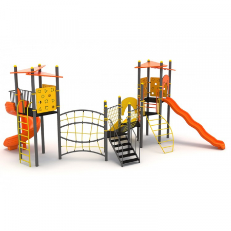 12M Clasic Echipament loc de joaca exterior parc din metal cu 2 Scari 3 Tobogane si 2 Cataratoare [1]