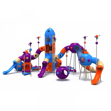 Echipamente joacă METAL - 140M Cosmos Ansamblu Echipamente loc de joaca exterior parc din metal cu 5 Tobogane 3 Tunele și 6 Cățărătoare