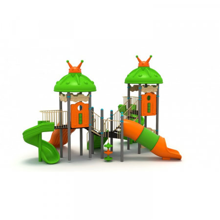 Echipamente joacă METAL - 159M Cosmos Ansamblu Echipamente loc de joaca exterior parc din metal cu Scara 4 Tobogane Activitati Bancuta și Cățărătoare