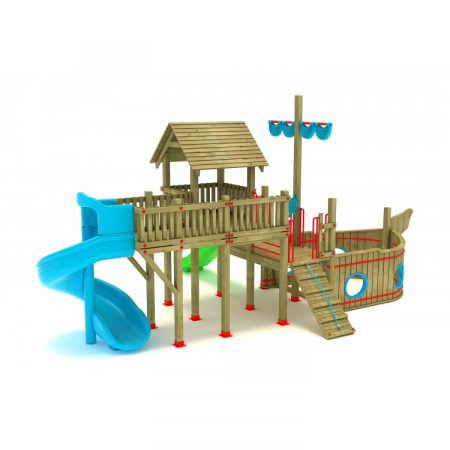 15A Vapor Echipament loc de joaca exterior parc din lemn cu 2 Tobogane si 2 Cataratoare [1]