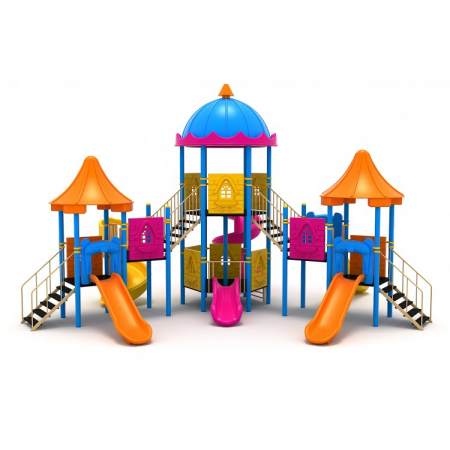 Echipamente joacă METAL - 163M Clasic Ansamblu Echipamente loc de joaca exterior parc din metal cu 2 Scari 6 Tobogane si Cataratoare