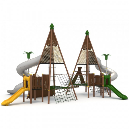 Echipamente joacă METAL - 165M India Ansamblu Echipamente loc de joaca exterior parc din metal cu 4 Tobogane și 9 Cățărătoare