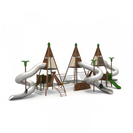 Echipamente joacă METAL - 166M India Ansamblu Echipamente loc de joaca exterior parc din metal cu 5 Tobogane și 11 Cățărătoare