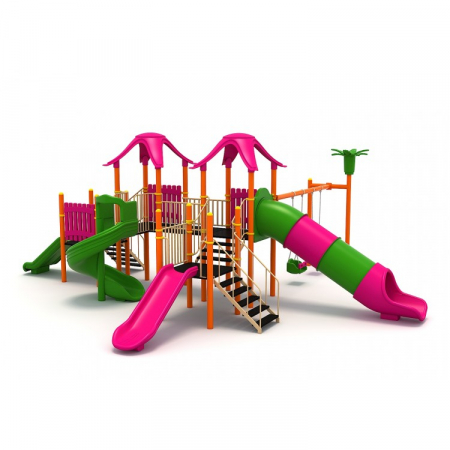 Echipamente joacă METAL - 167M Clasic Ansamblu Echipamente loc de joaca exterior parc din metal cu 2 Scari 4 Tobogane si 2 Leagane