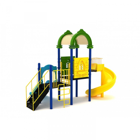 Echipamente joacă METAL - 194M Clasic Echipament loc de joaca exterior parc din metal cu Scară 2 Tobogane  si Cataratoare
