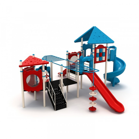 Echipamente joacă METAL - 196M Clasic Echipament loc de joaca exterior parc din metal cu Scară 4 Tobogane Activitati si 3 Cataratoare