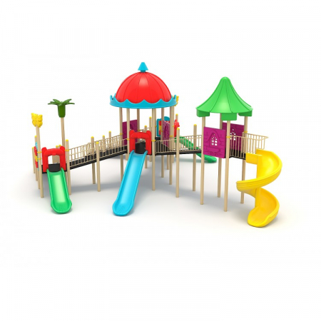 22EG Complex Ansamblu Echipamente loc de joaca dizabilitati exterior parc din metal cu 2 Rampe 4 Tobogane și Activități [1]