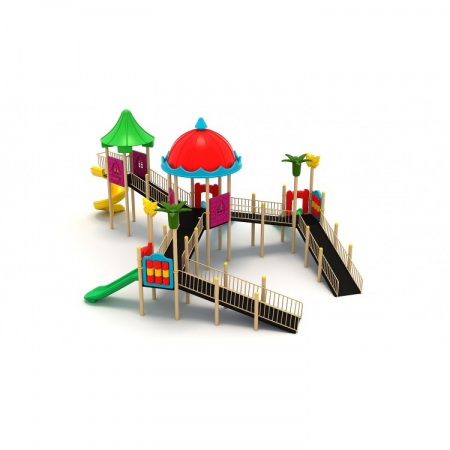Echipamente joacă DIZABILITĂȚI - 22EG Complex Ansamblu Echipamente loc de joaca dizabilitati exterior parc din metal cu 2 Rampe 4 Tobogane și Activități