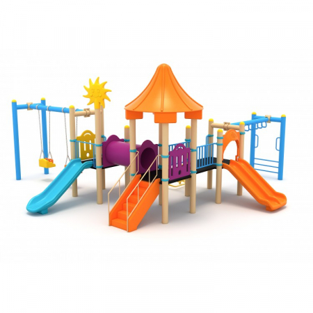 MOBILIER URBAN & LOCURI DE JOACA - 22M Clasic Echipament loc de joaca exterior parc din metal cu Scara 2 Tobogane 2 Leagane si 3 Cataratoare