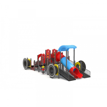 23EG Complex Ansamblu Echipamente loc de joaca dizabilitati exterior parc din metal cu 4 Rampe 2 Tobogane 2 Cățărătoare și Activități [1]