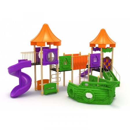 Echipamente joacă METAL - 23M Vapor Ansamblu Echipamente loc de joaca exterior parc din metal cu Scara 2 Tobogane 2 Cățărătoare Activitati si 2 Bancute