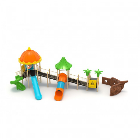 Echipamente joacă DIZABILITĂȚI - 24EG Complex Ansamblu Echipamente loc de joaca dizabilitati exterior parc din metal cu Rampă 5 Tobogane Cățărătoare și Activități