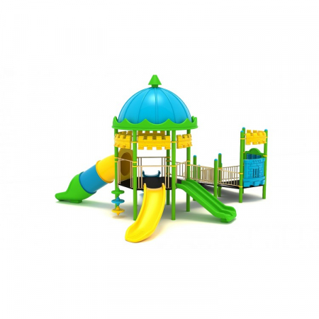 25EG Complex Echipament loc de joaca dizabilitati exterior parc din metal cu Rampă 4 Tobogane Cataratoare și Activități [1]