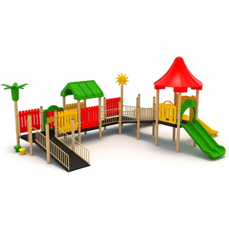 Echipamente joacă DIZABILITĂȚI - 28EG Complex Echipament loc de joaca dizabilitati exterior parc din metal cu 2 Rampe 2 Tobogane Cataratoare și Activități