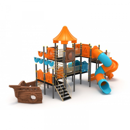 Echipamente joacă METAL - 28M Vapor Ansamblu Echipamente loc de joaca exterior parc din metal cu Scara 4 Tobogane 2 Bancute și 2 Cățărătoare