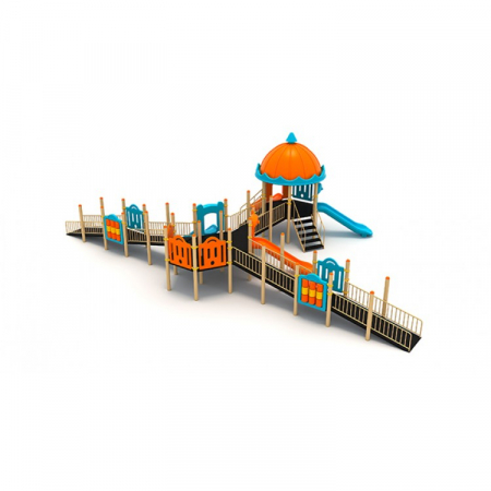 29EG Complex Ansamblu Echipamente loc de joaca dizabilitati exterior parc din metal cu 2 Scări 2 Rampe 4 Tobogane și Activități [1]